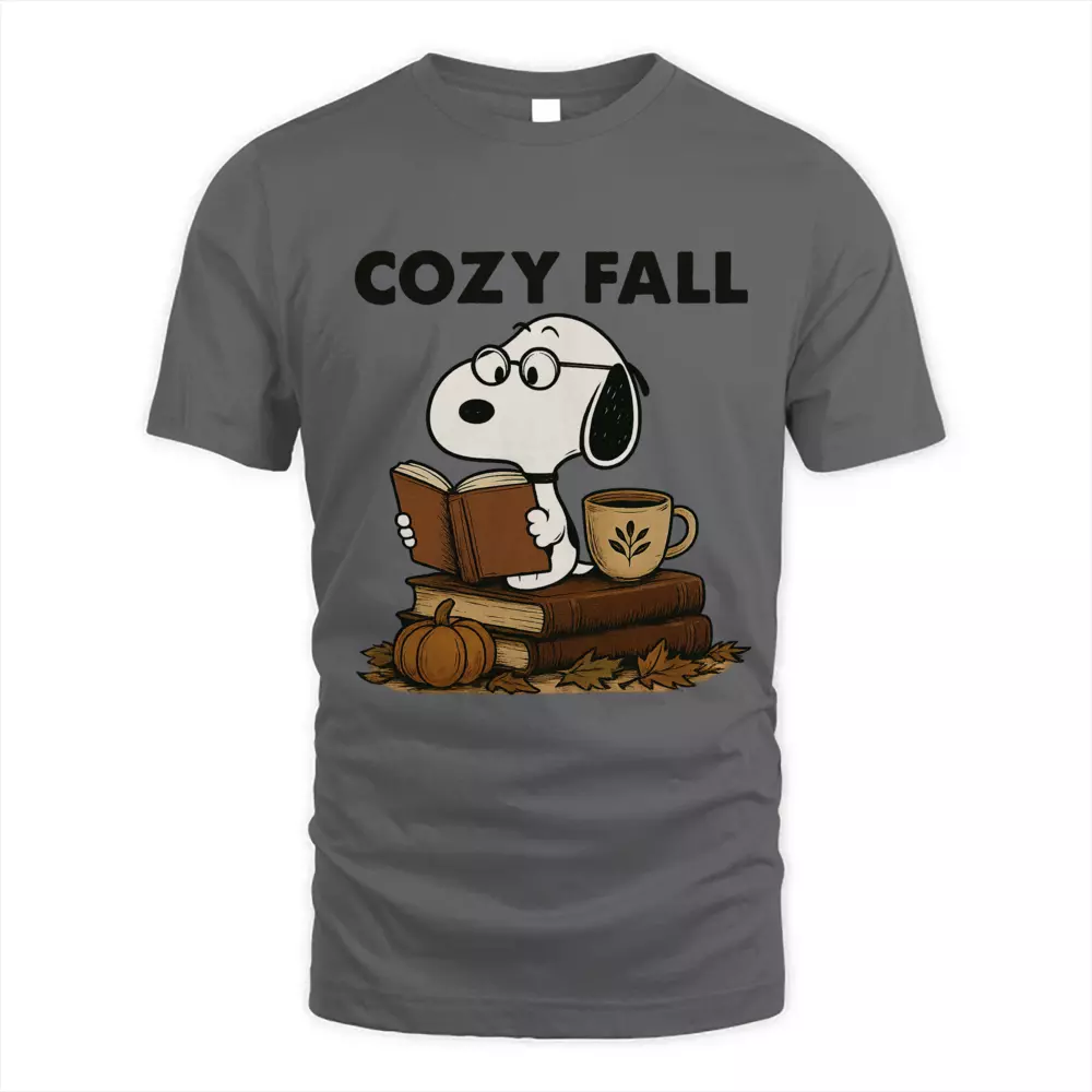 Cozy Fall Reading Tee Pumpkin Leaf Cute Dog