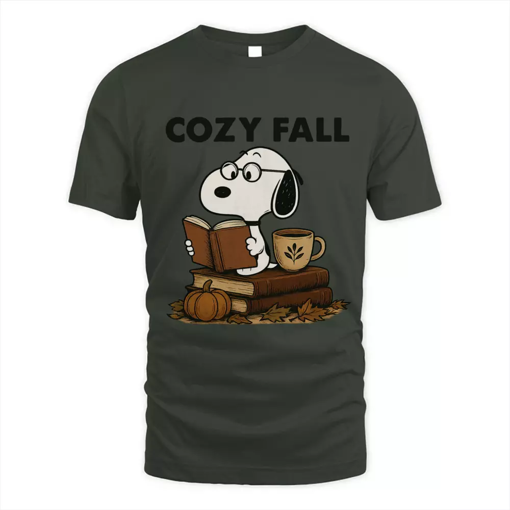 Cozy Fall Reading Tee Pumpkin Leaf Cute Dog