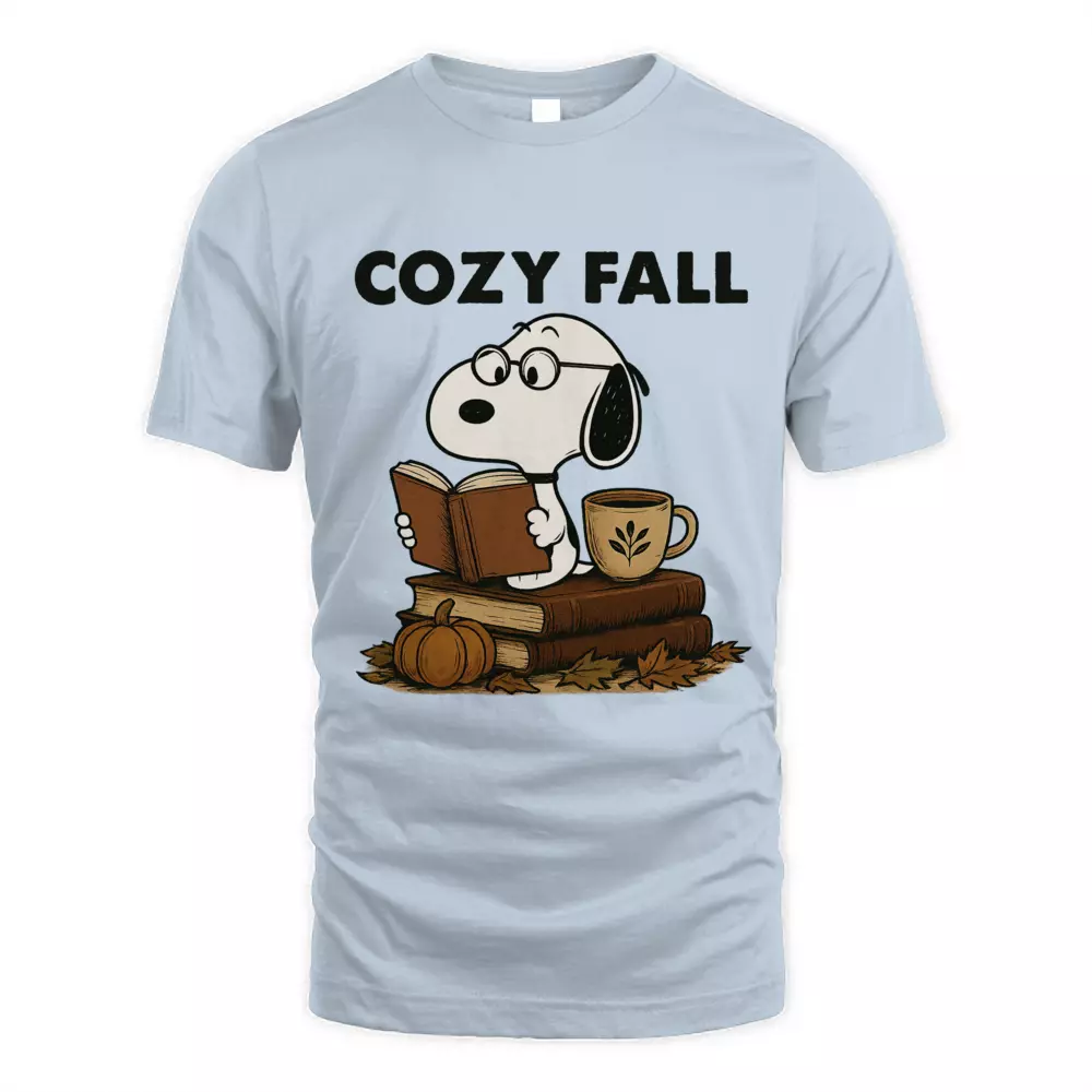Cozy Fall Reading Tee Pumpkin Leaf Cute Dog
