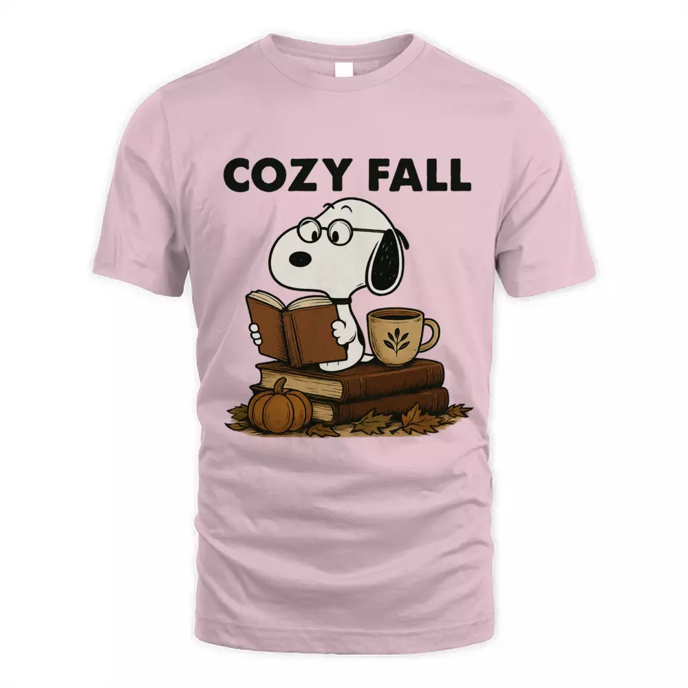 Cozy Fall Reading Tee Pumpkin Leaf Cute Dog