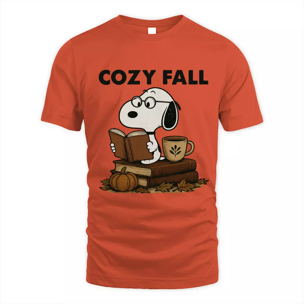 Cozy Fall Reading Tee Pumpkin Leaf Cute Dog