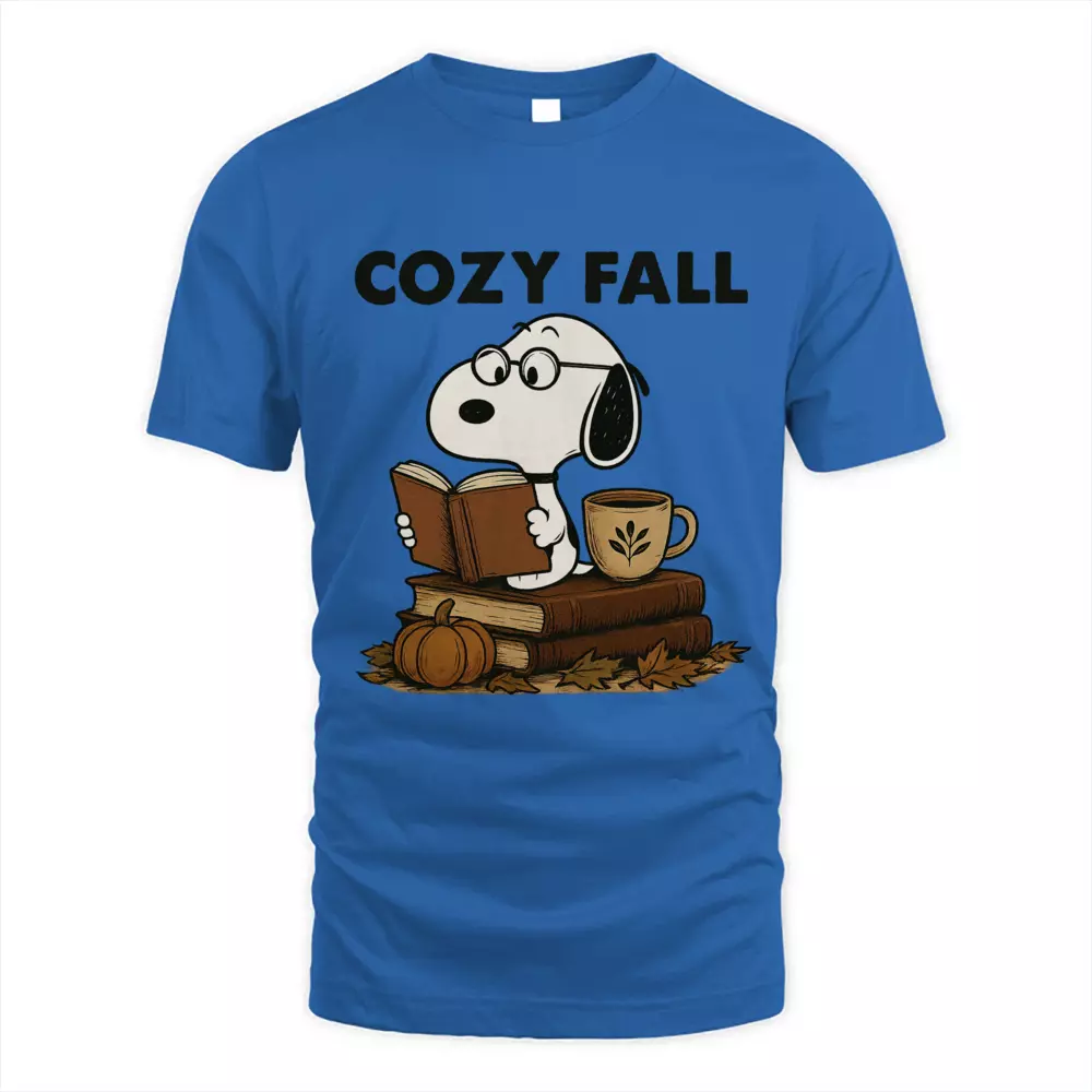 Cozy Fall Reading Tee Pumpkin Leaf Cute Dog