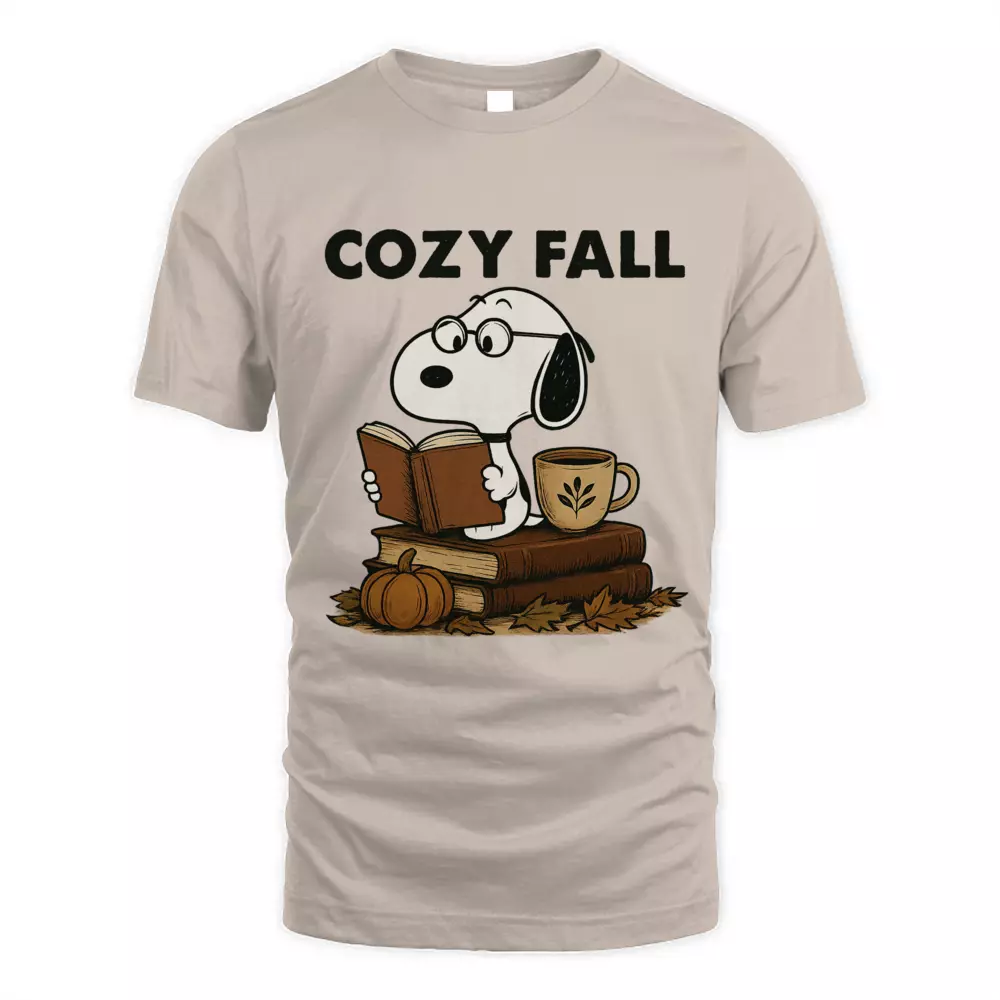 Cozy Fall Reading Tee Pumpkin Leaf Cute Dog