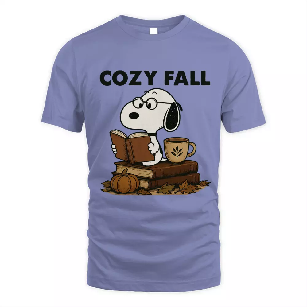 Cozy Fall Reading Tee Pumpkin Leaf Cute Dog